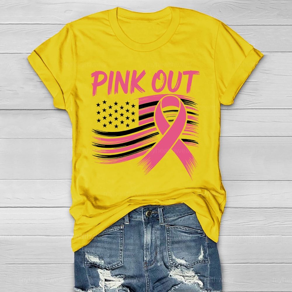 Pink Out Pink Ribbon Flag Healthwear T-shirt