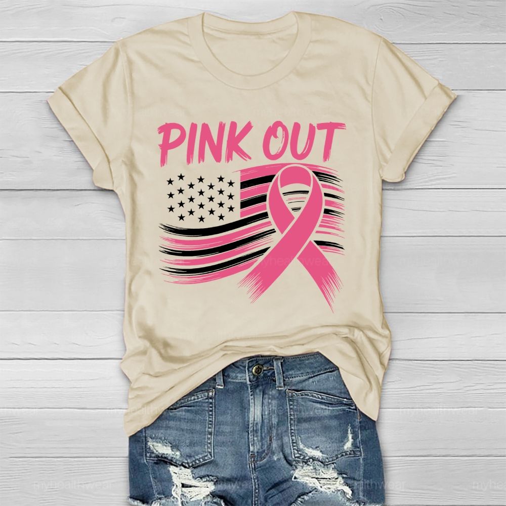 Pink Out Pink Ribbon Flag Healthwear T-shirt