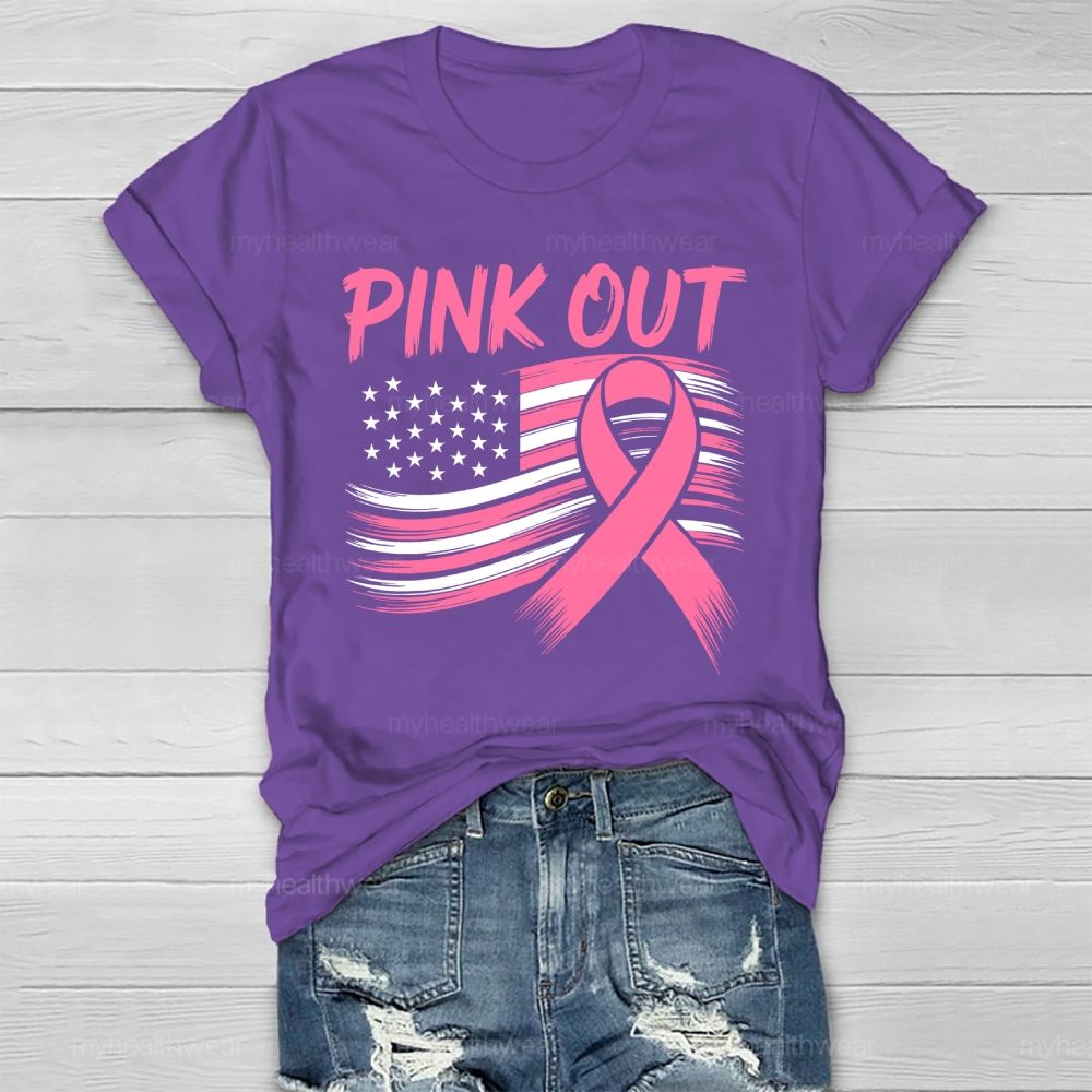 Pink Out Pink Ribbon Flag Healthwear T-shirt