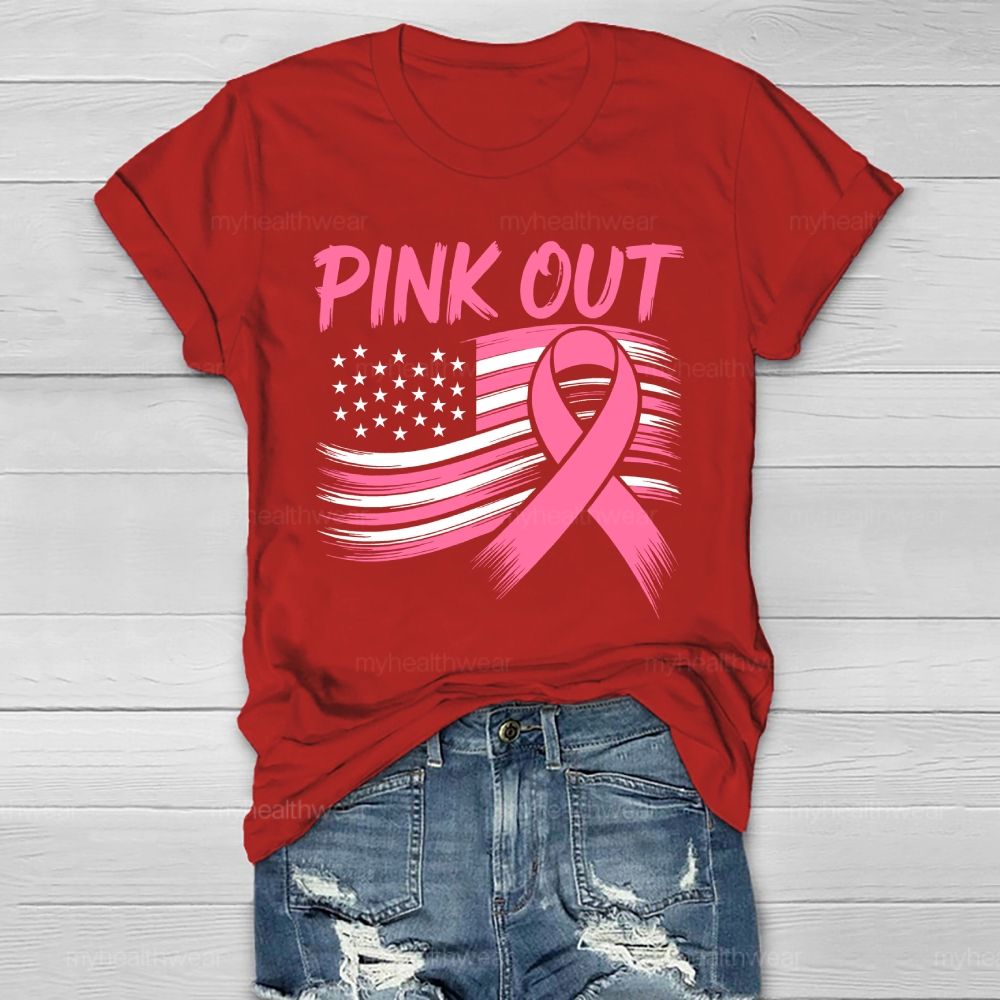 Pink Out Pink Ribbon Flag Healthwear T-shirt