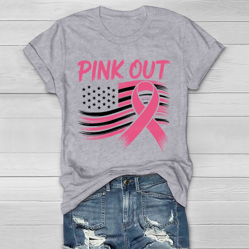 Pink Out Pink Ribbon Flag Healthwear T-shirt