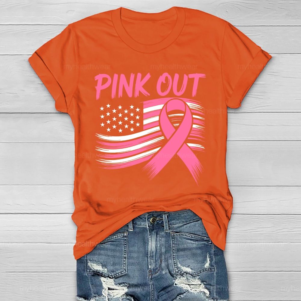Pink Out Pink Ribbon Flag Healthwear T-shirt