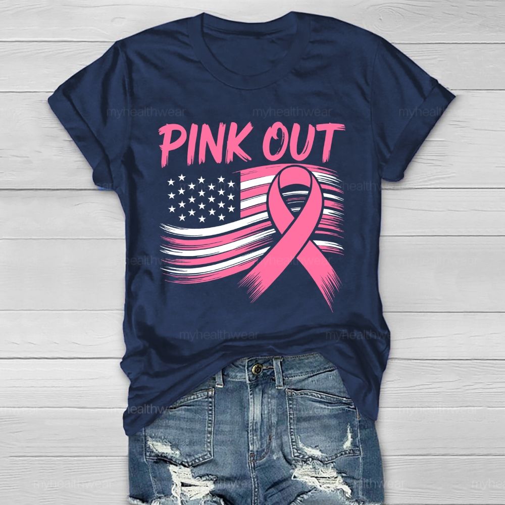 Pink Out Pink Ribbon Flag Healthwear T-shirt