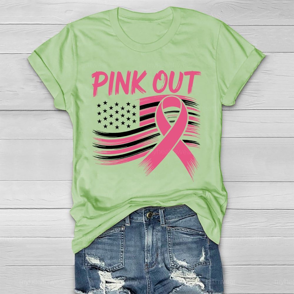 Pink Out Pink Ribbon Flag Healthwear T-shirt
