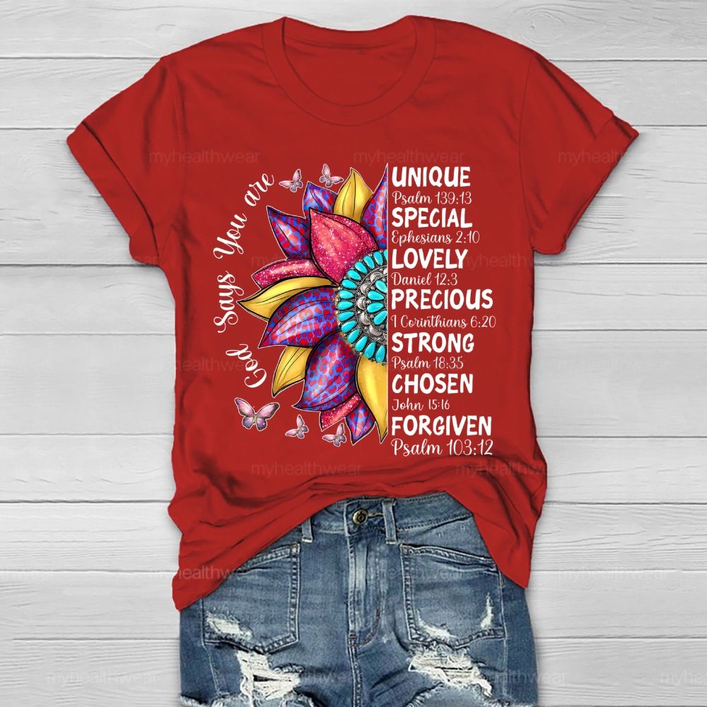 God Says You Are Unique Flower Healthwear T-shirt
