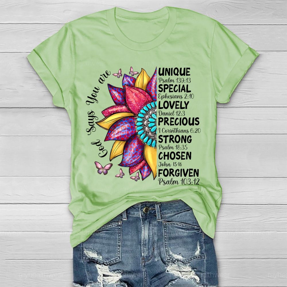 God Says You Are Unique Flower Healthwear T-shirt