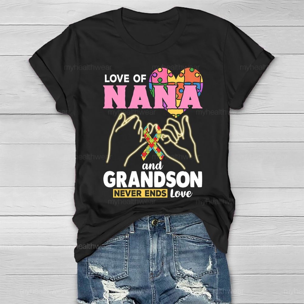 Love Of Nana And Grandson Never Ends Love  Healthwear T-shirt