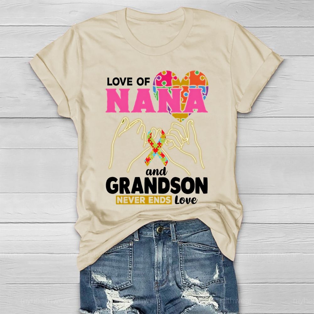 Love Of Nana And Grandson Never Ends Love  Healthwear T-shirt