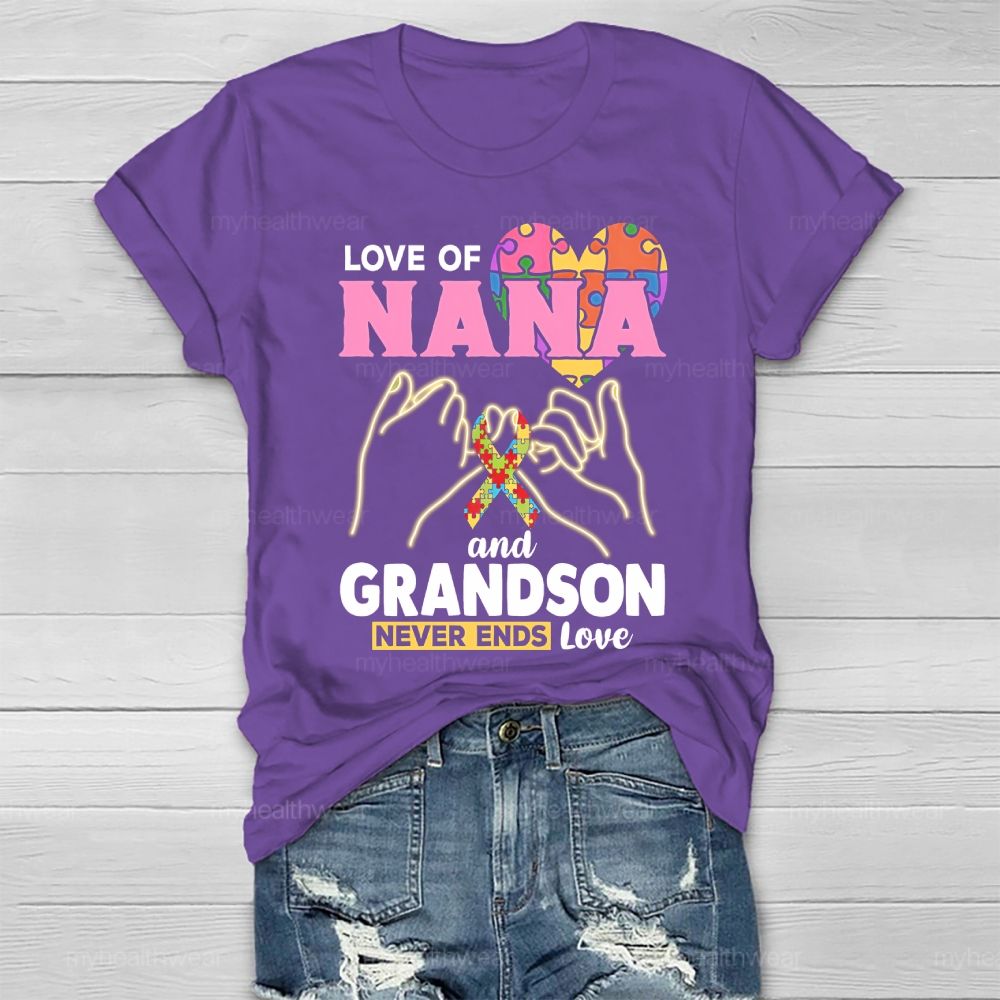 Love Of Nana And Grandson Never Ends Love  Healthwear T-shirt