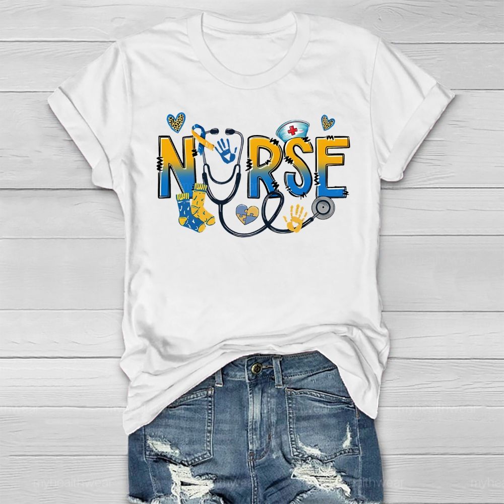Down syndrome Nurse Letter Graphic Healthwear T-shirt