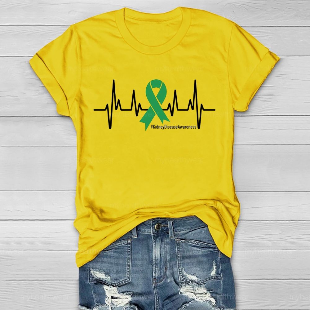 Kidney Disease Awareness Heartbeat Green Ribbon Healthwear T-shirt