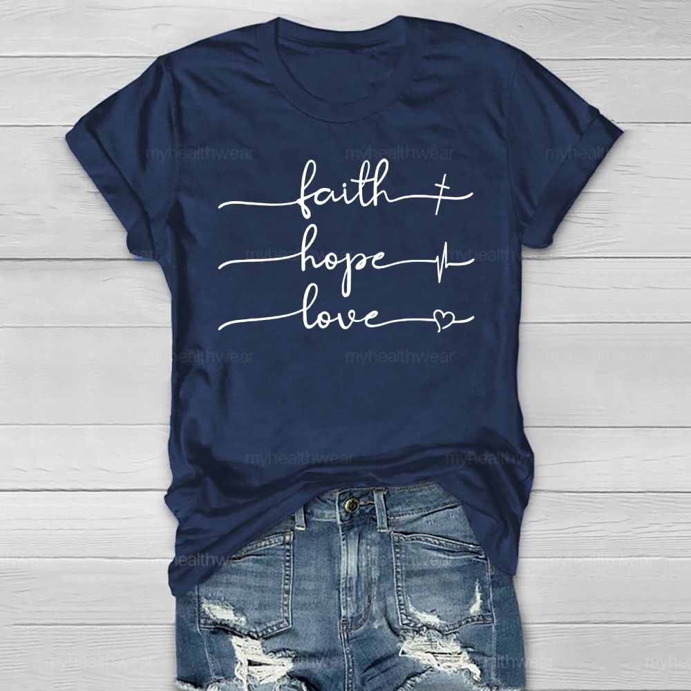 Faith Hope Love Cross Heart Letters Healthwear T-shirt