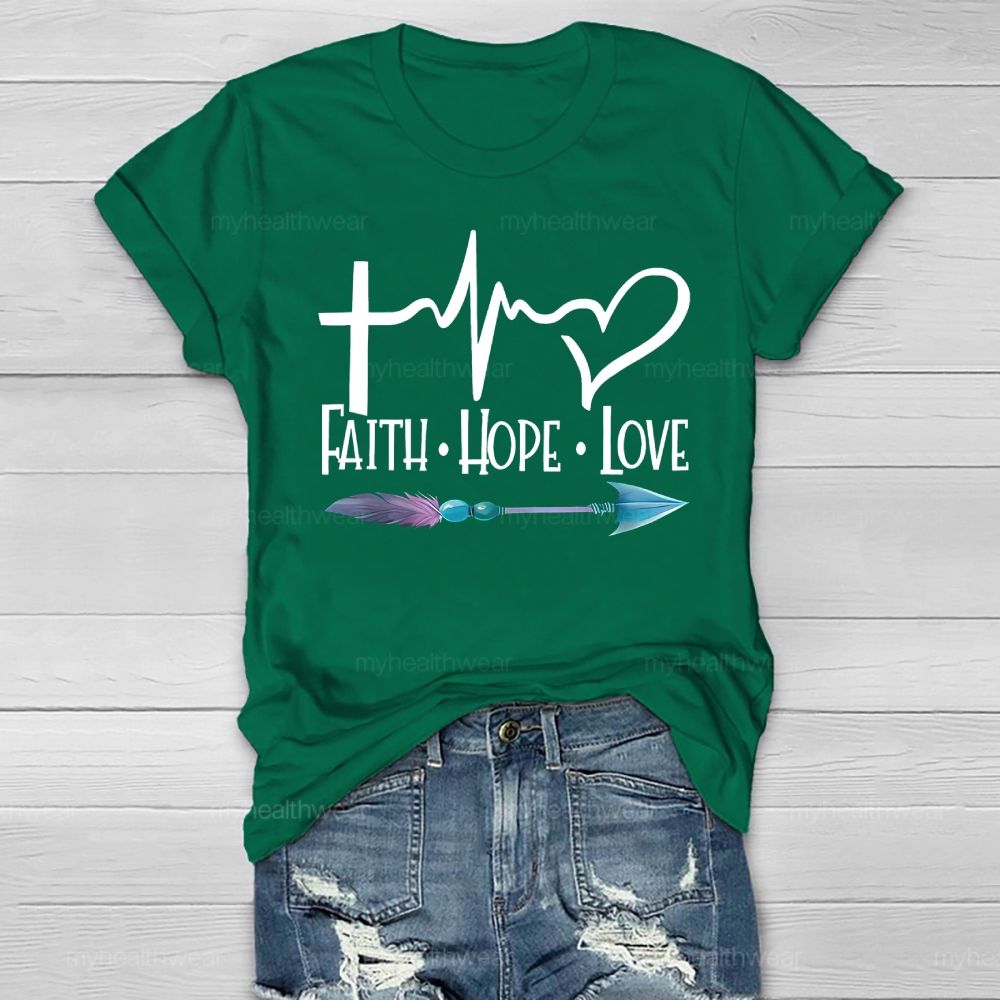 Faith Hope Love Cross Heart Feather Arrow Healthwear T-shirt