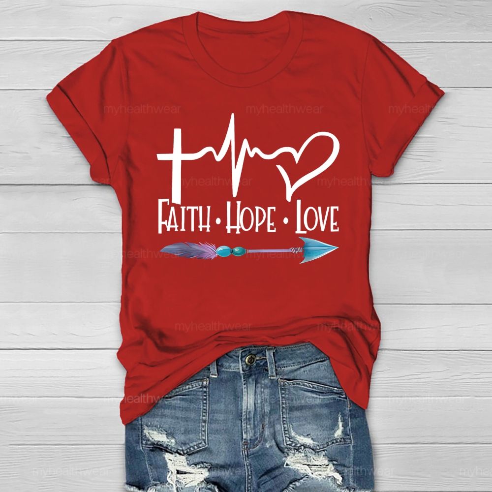 Faith Hope Love Cross Heart Feather Arrow Healthwear T-shirt