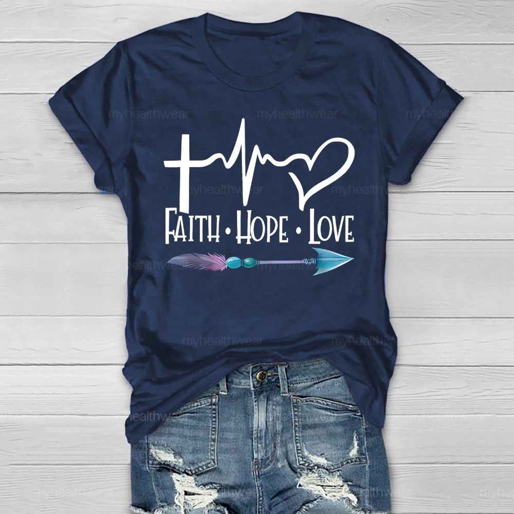 Faith Hope Love Cross Heart Feather Arrow Healthwear T-shirt