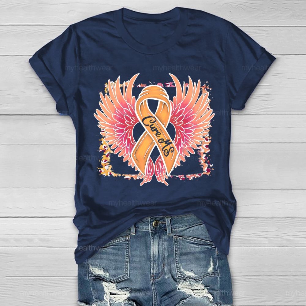 Cure Ms Orange Ribbon Wings Healthwear T-shirt