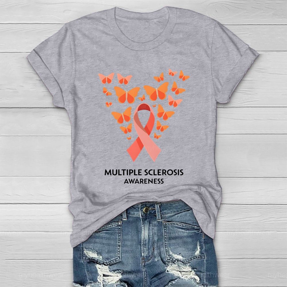 Multiple Sclerosis Awareness Orange Ribbon Butterfly Healthwear T-shirt