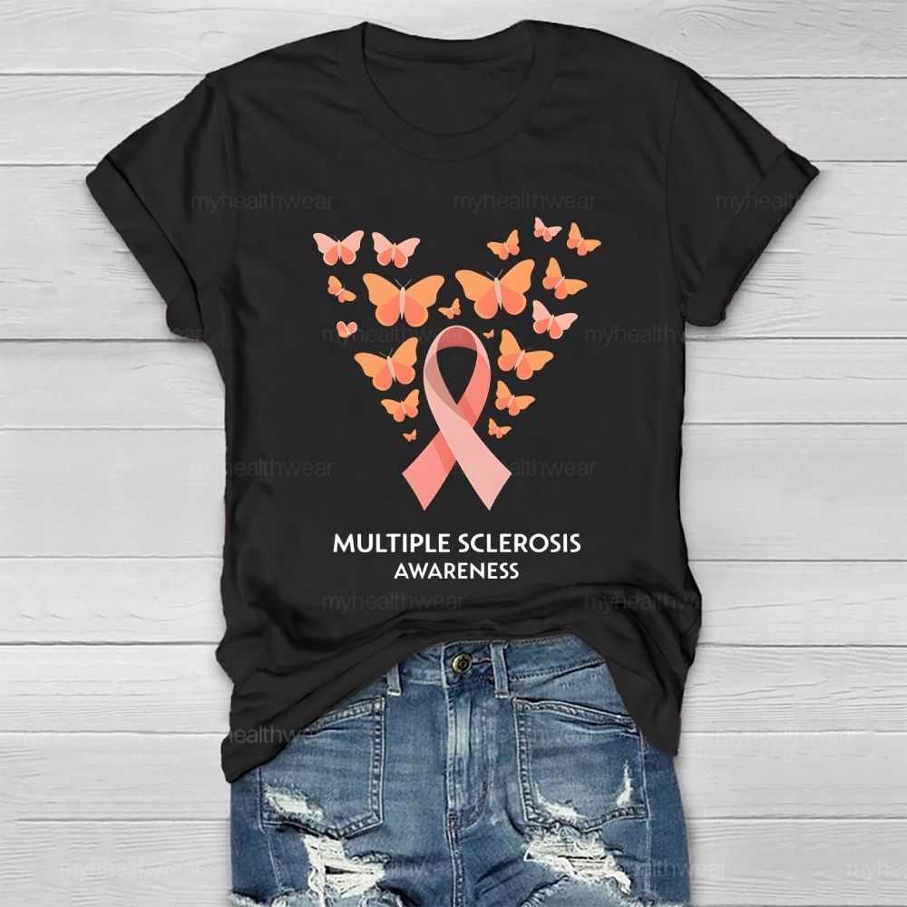 Multiple Sclerosis Awareness Orange Ribbon Butterfly Healthwear T-shirt