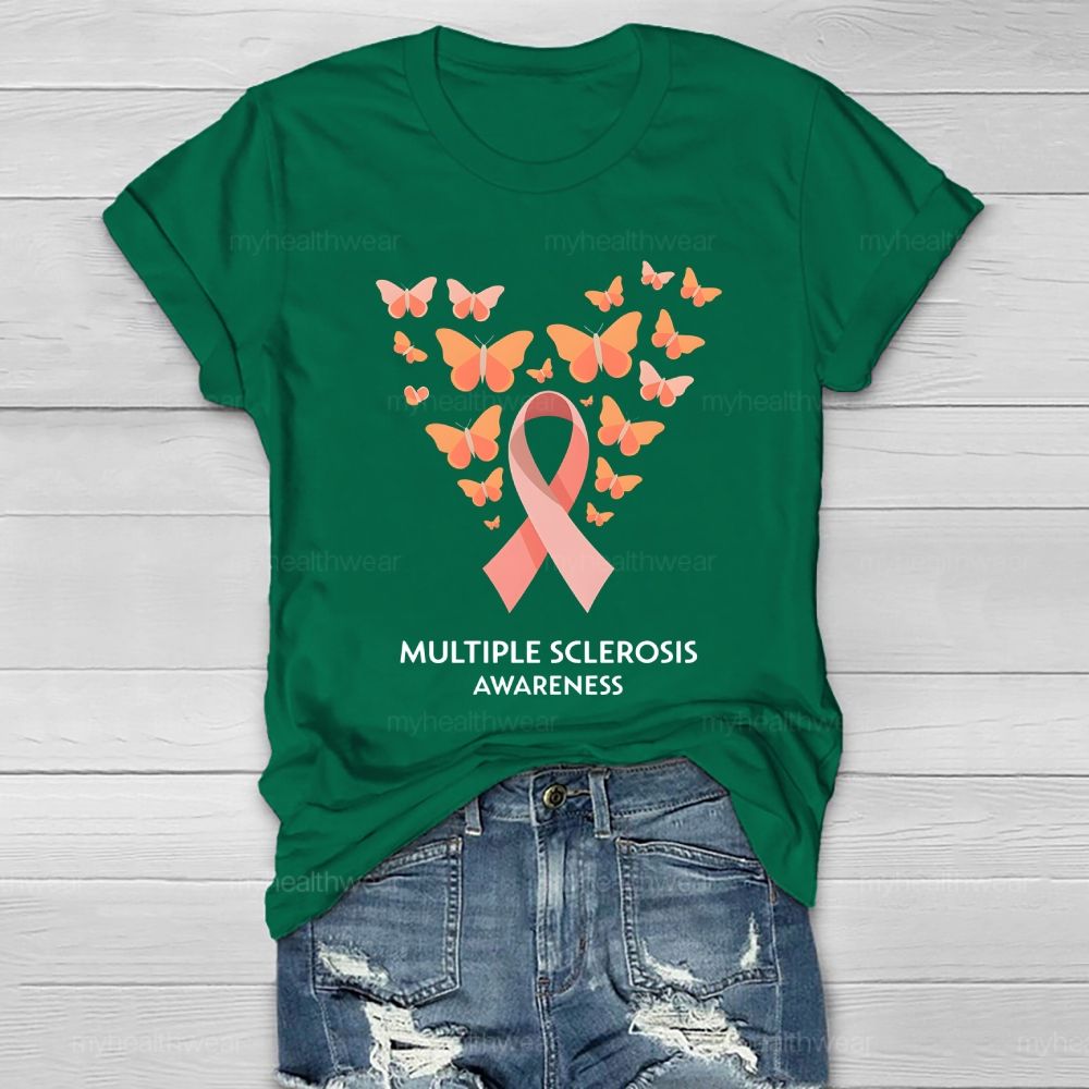 Multiple Sclerosis Awareness Orange Ribbon Butterfly Healthwear T-shirt