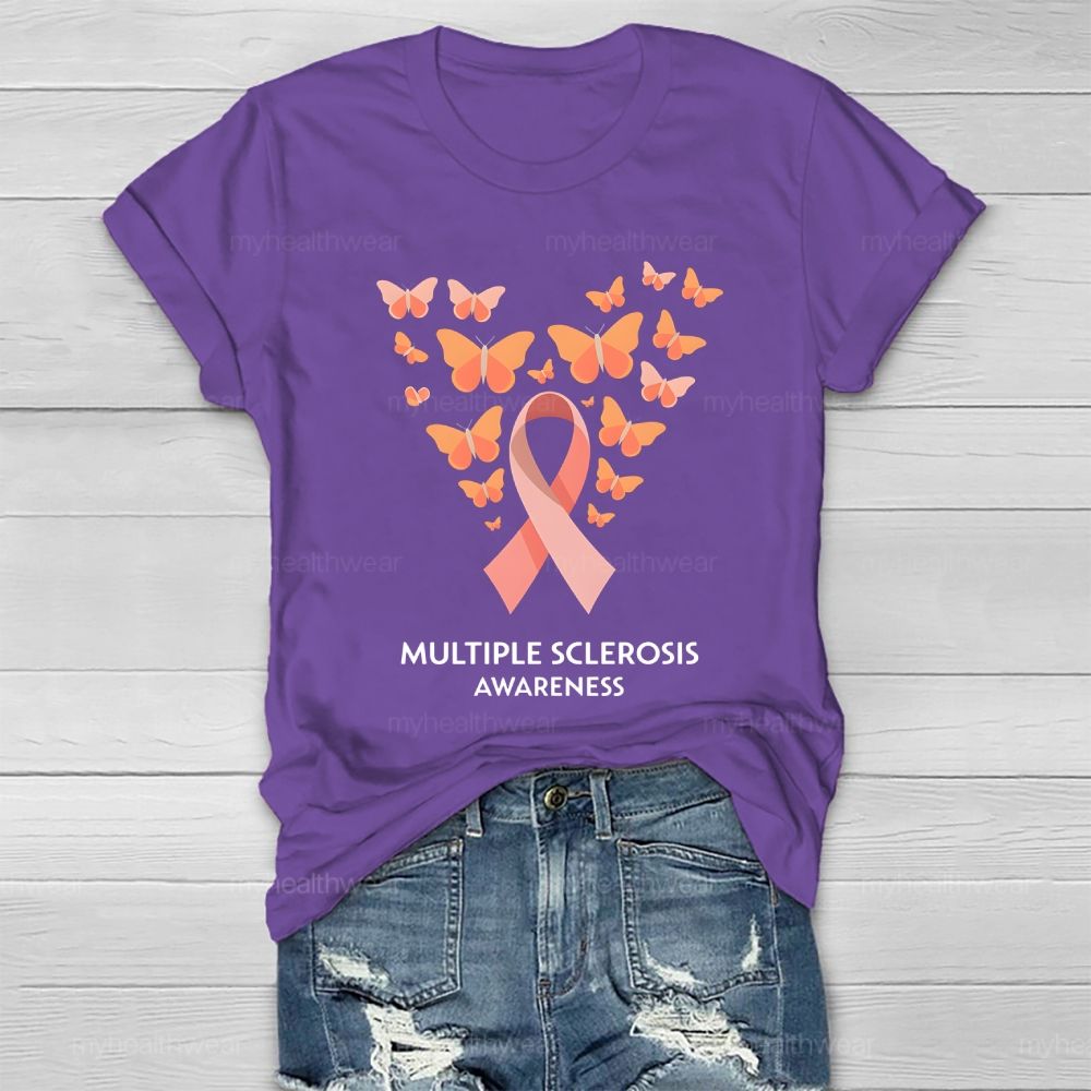 Multiple Sclerosis Awareness Orange Ribbon Butterfly Healthwear T-shirt