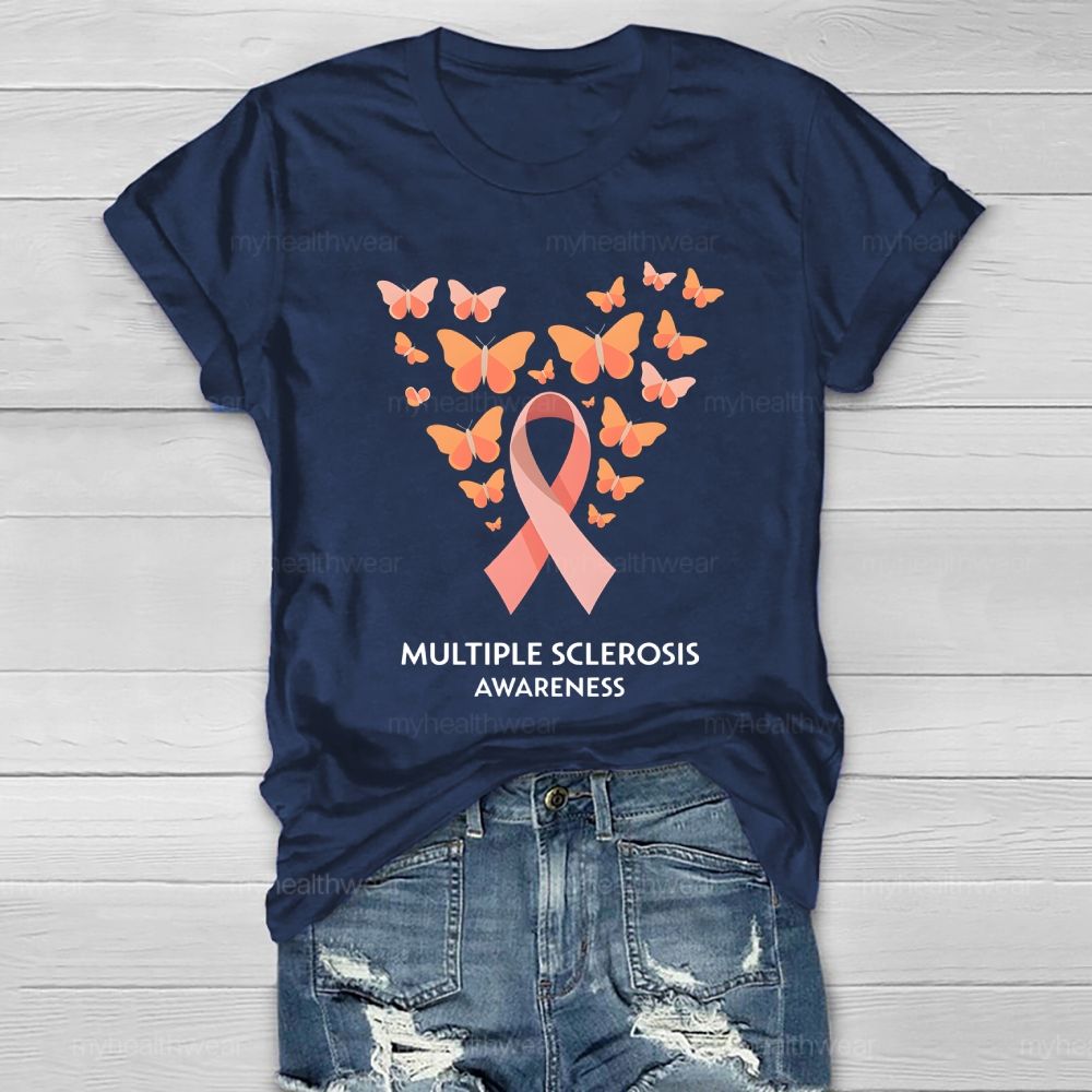 Multiple Sclerosis Awareness Orange Ribbon Butterfly Healthwear T-shirt