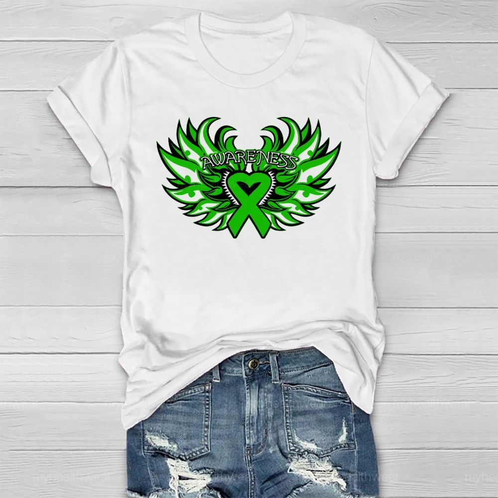 Green Ribbon Awareness Wings Heart Healthwear T-shirt