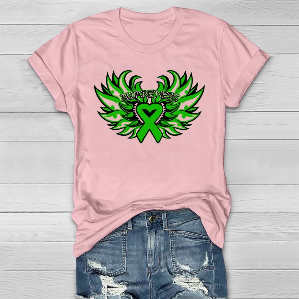 Green Ribbon Awareness Wings Heart Healthwear T-shirt