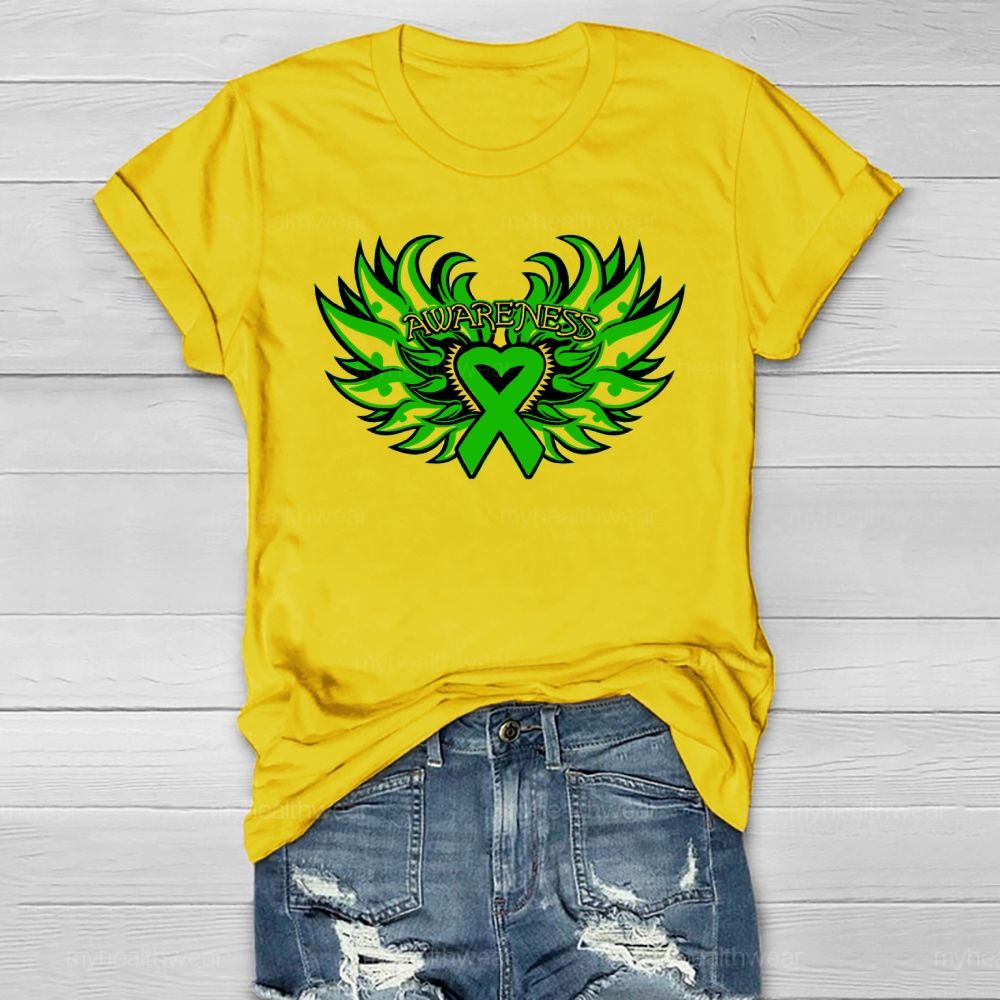 Green Ribbon Awareness Wings Heart Healthwear T-shirt