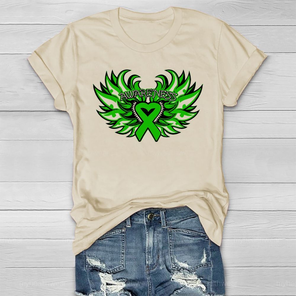 Green Ribbon Awareness Wings Heart Healthwear T-shirt