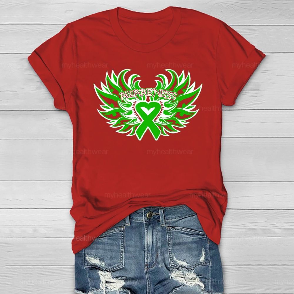 Green Ribbon Awareness Wings Heart Healthwear T-shirt
