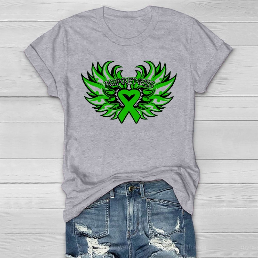 Green Ribbon Awareness Wings Heart Healthwear T-shirt
