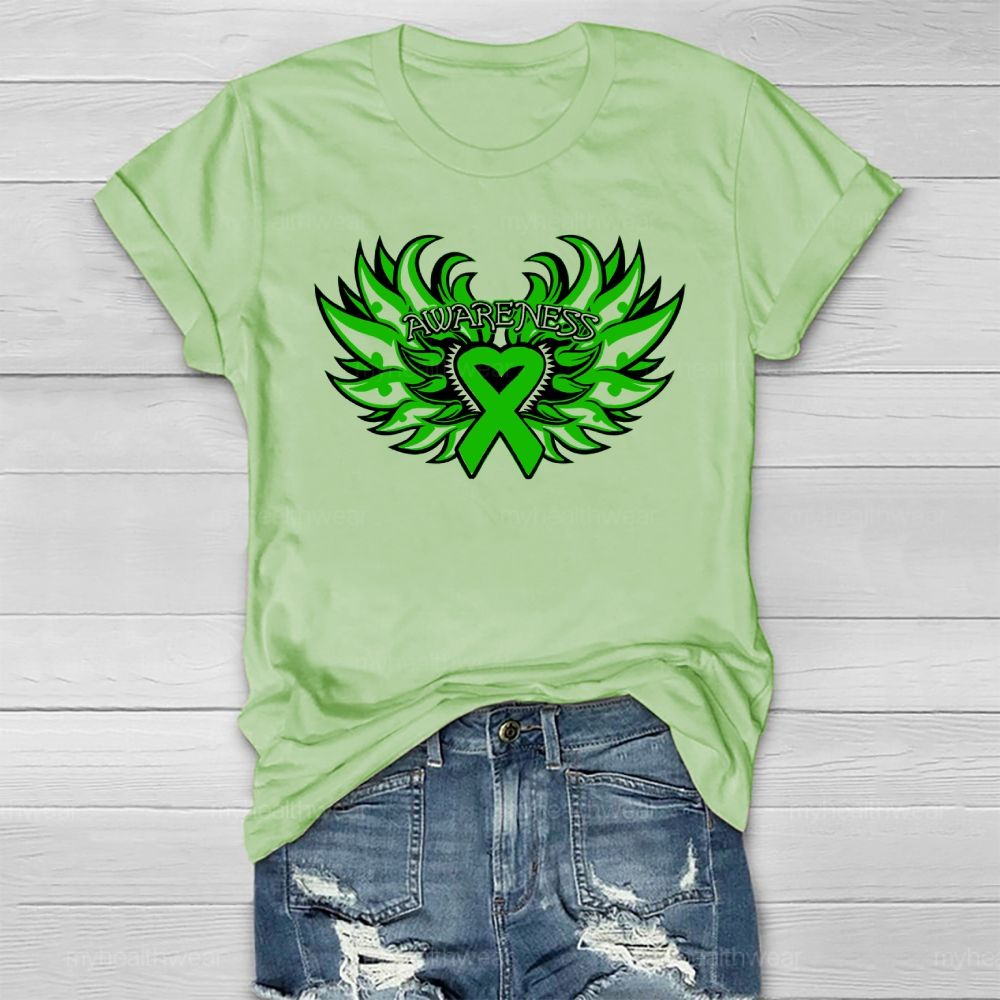 Green Ribbon Awareness Wings Heart Healthwear T-shirt