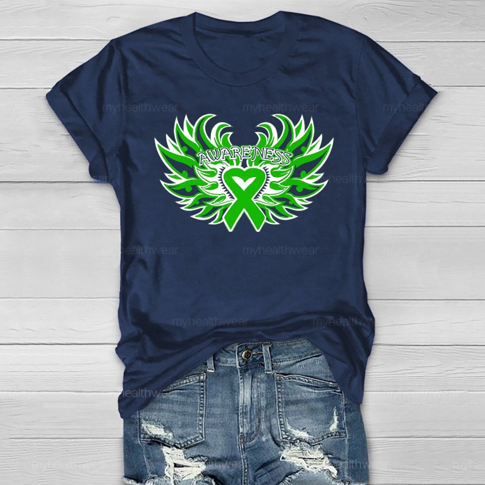 Green Ribbon Awareness Wings Heart Healthwear T-shirt