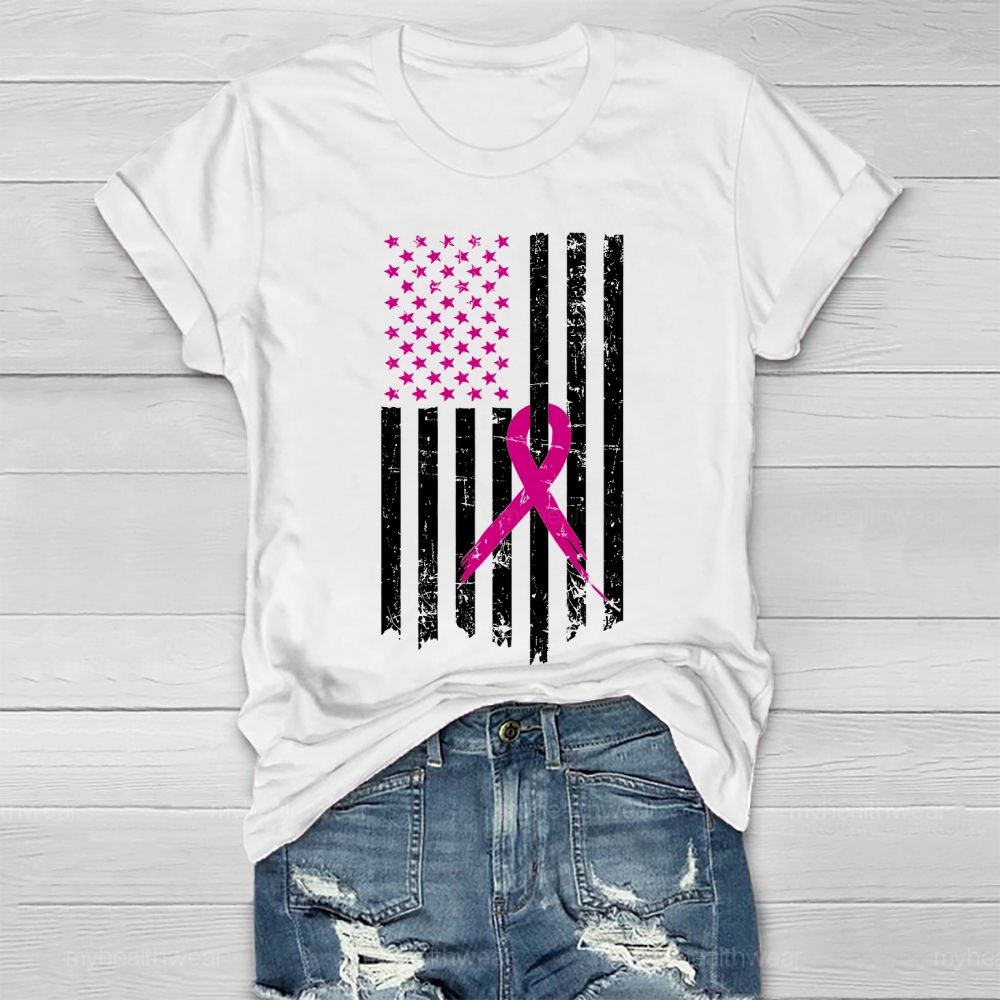 Pink Ribbon Flag Star Healthwear T-shirt