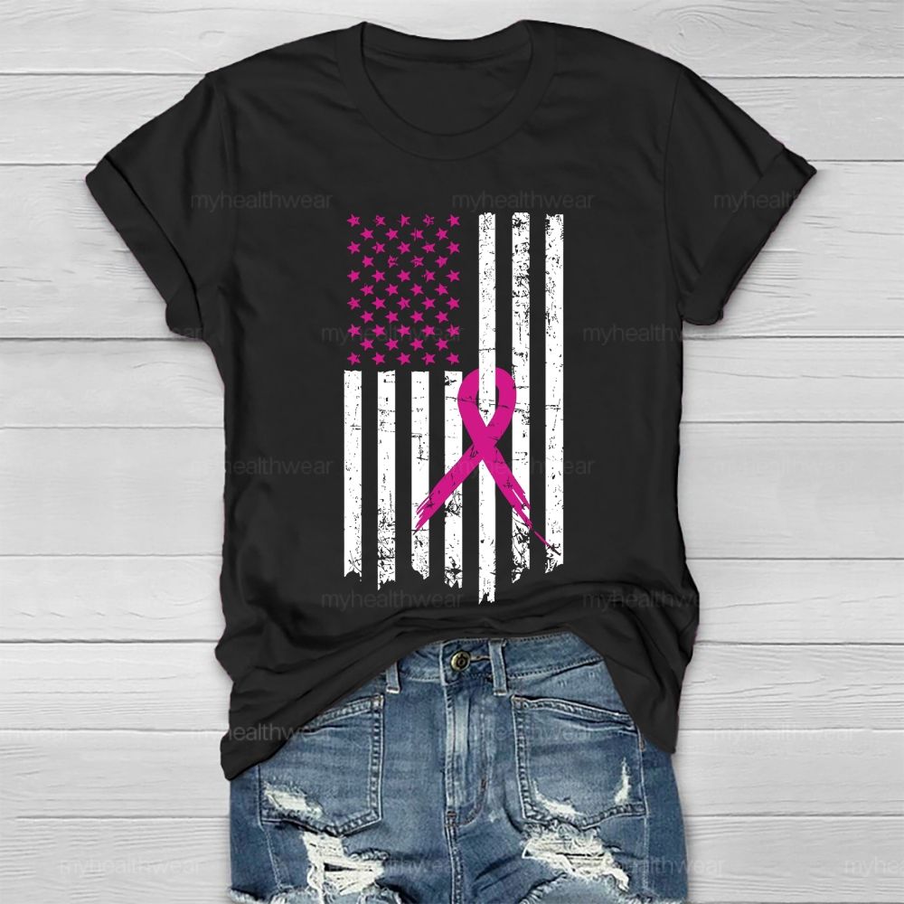 Pink Ribbon Flag Star Healthwear T-shirt