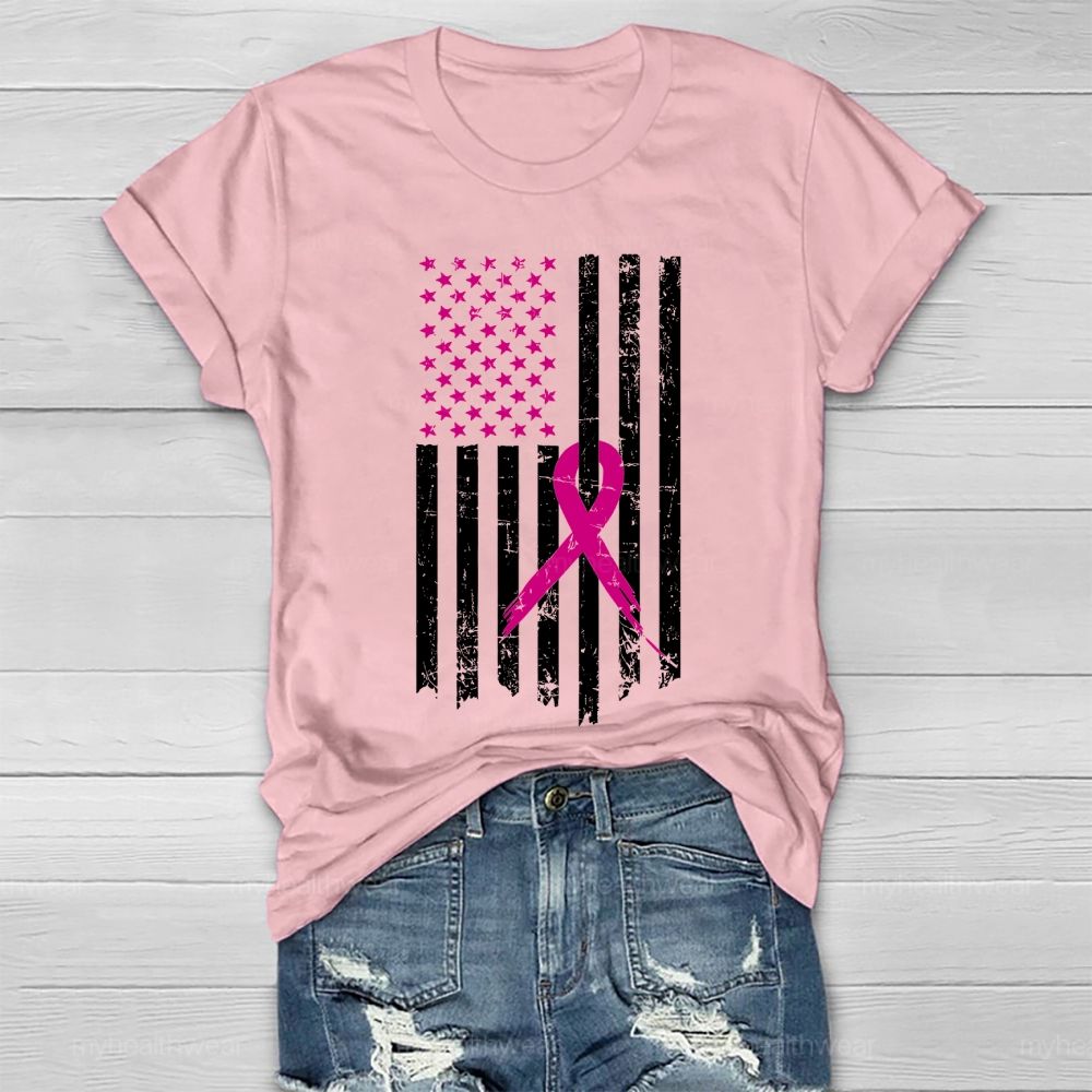 Pink Ribbon Flag Star Healthwear T-shirt