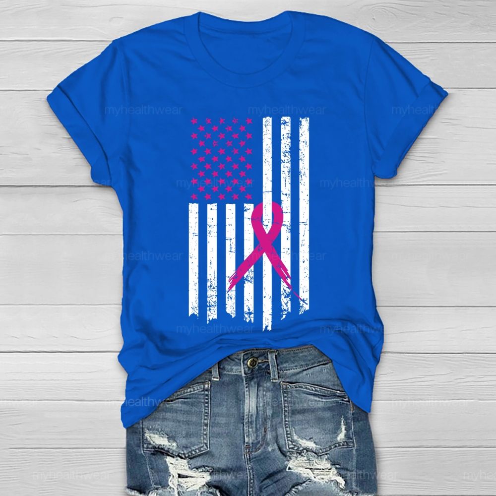 Pink Ribbon Flag Star Healthwear T-shirt