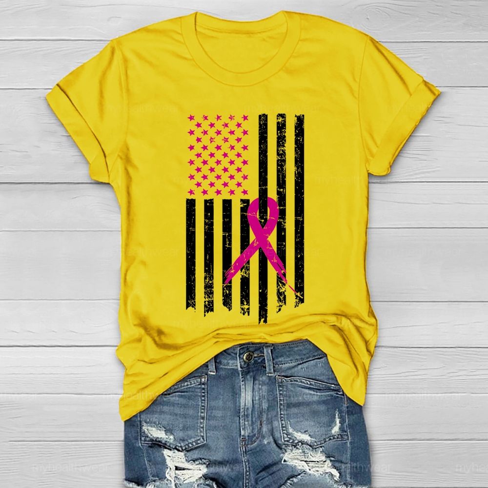 Pink Ribbon Flag Star Healthwear T-shirt
