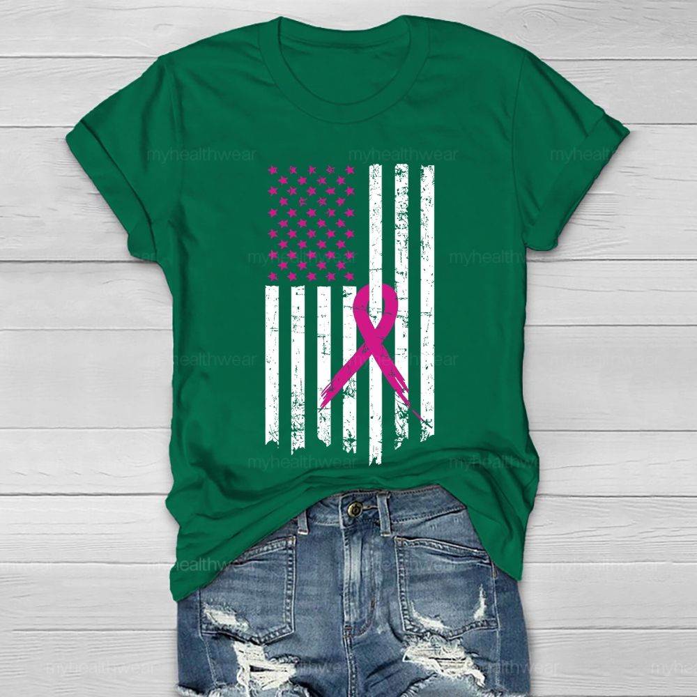 Pink Ribbon Flag Star Healthwear T-shirt