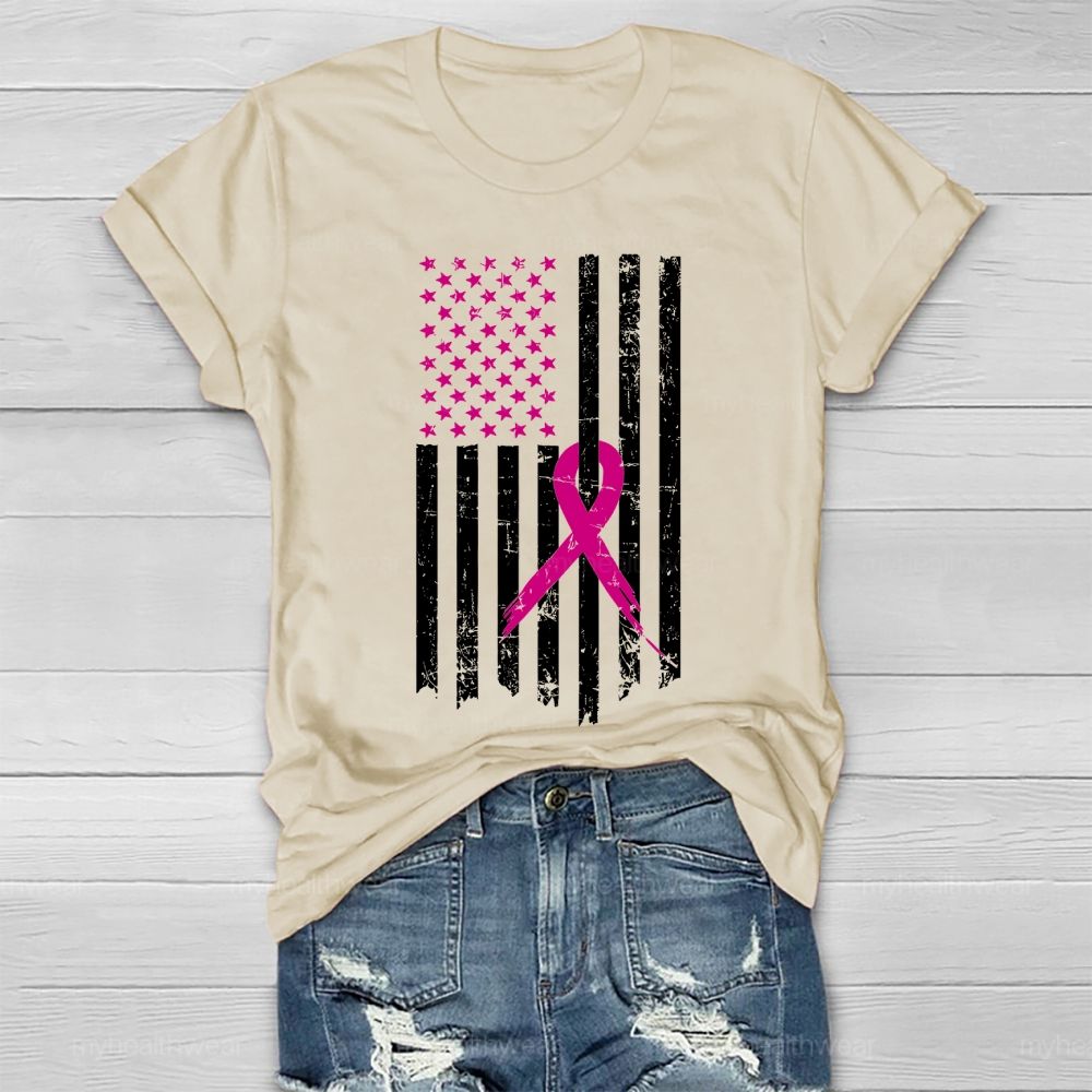 Pink Ribbon Flag Star Healthwear T-shirt