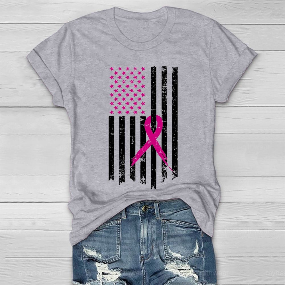 Pink Ribbon Flag Star Healthwear T-shirt