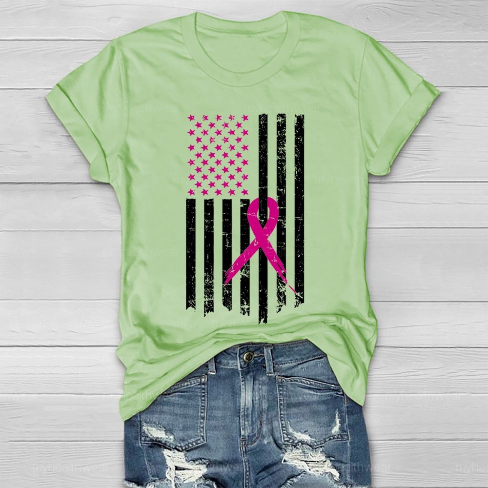 Pink Ribbon Flag Star Healthwear T-shirt