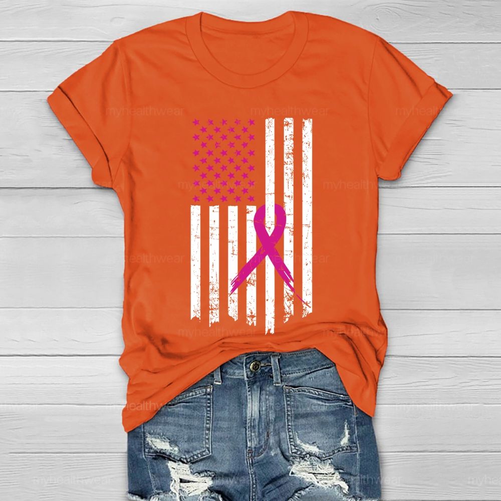 Pink Ribbon Flag Star Healthwear T-shirt