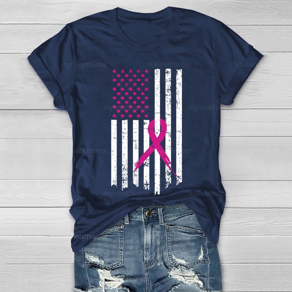 Pink Ribbon Flag Star Healthwear T-shirt