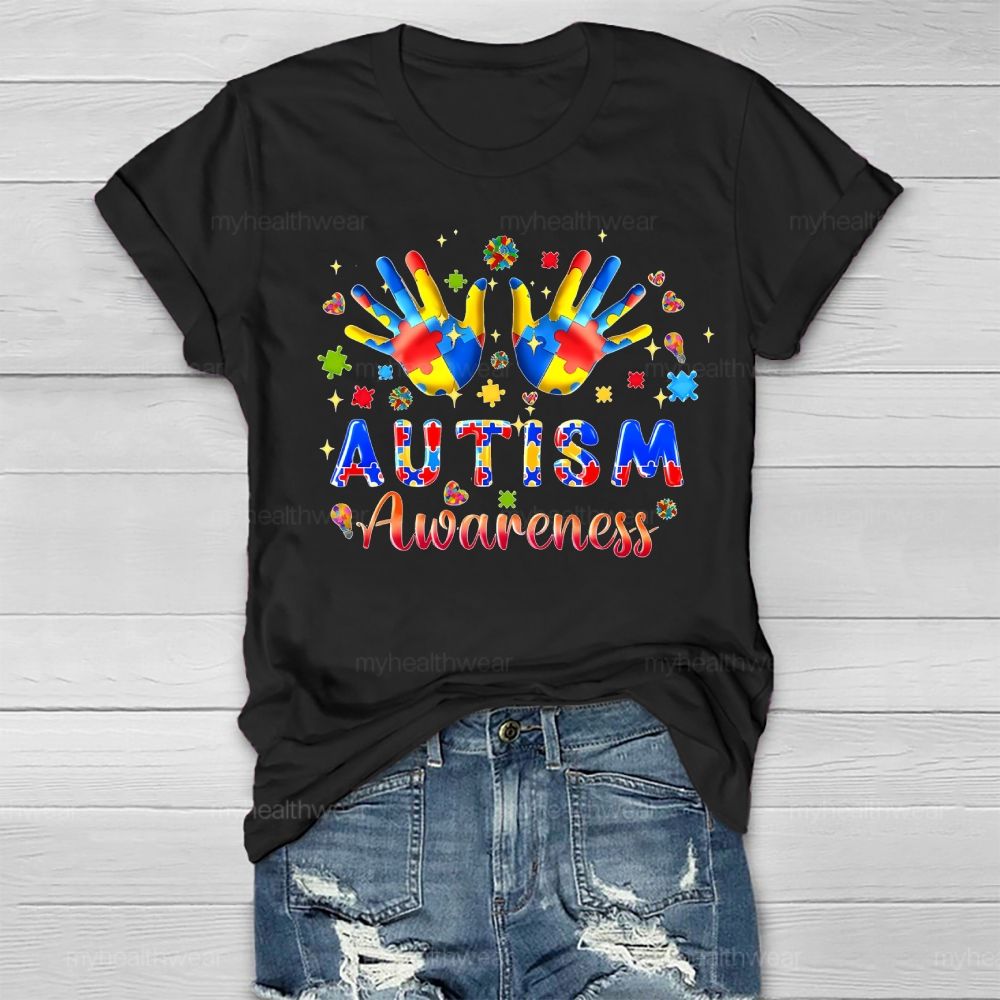 Autism Awareness Puzzle Piece Hand Healthwear T-shirt