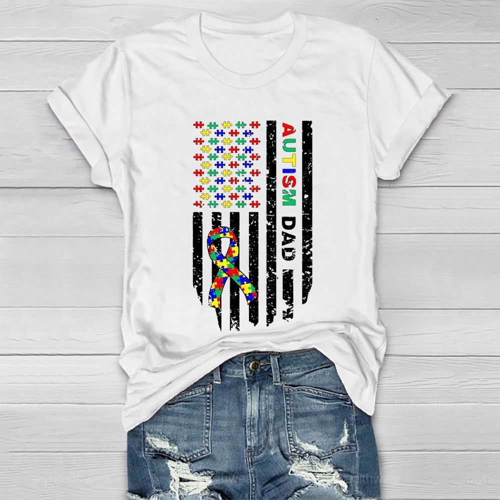 Autism Dad Puzzle Flag Healthwear T-shirt