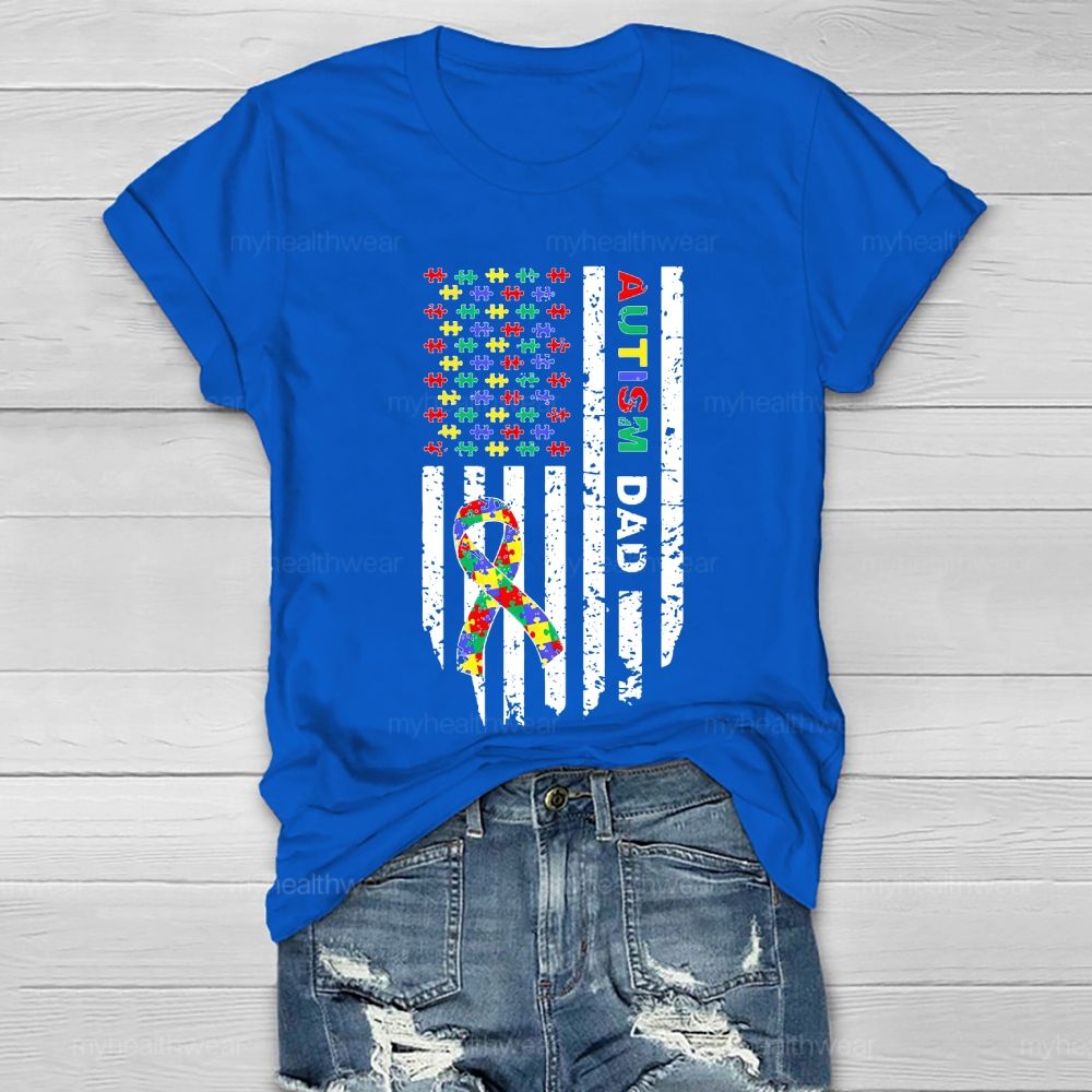 Autism Dad Puzzle Flag Healthwear T-shirt