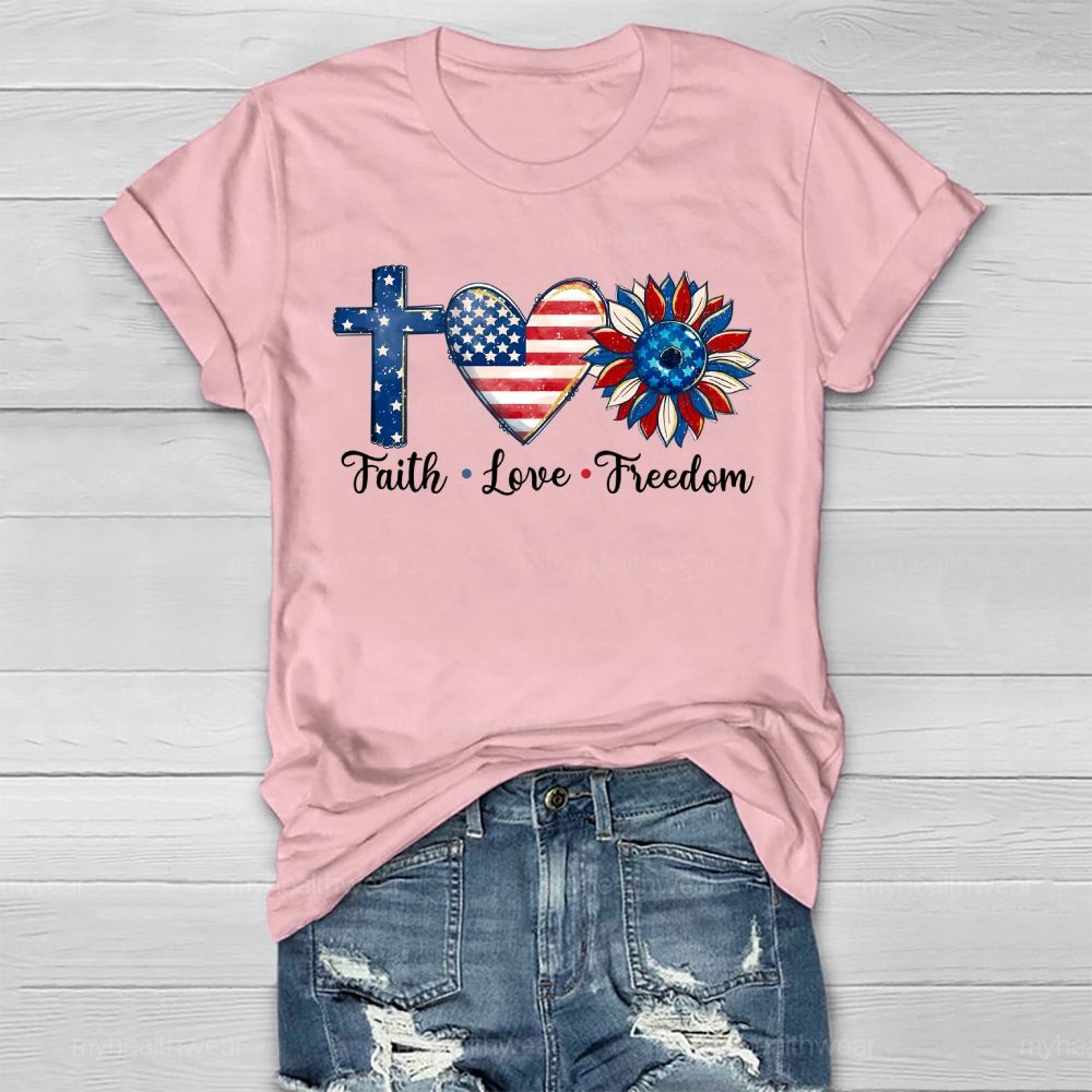 Faith Love Freedom Cross Flag Sunflower Healthwear T-shirt
