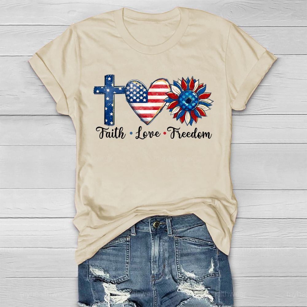 Faith Love Freedom Cross Flag Sunflower Healthwear T-shirt