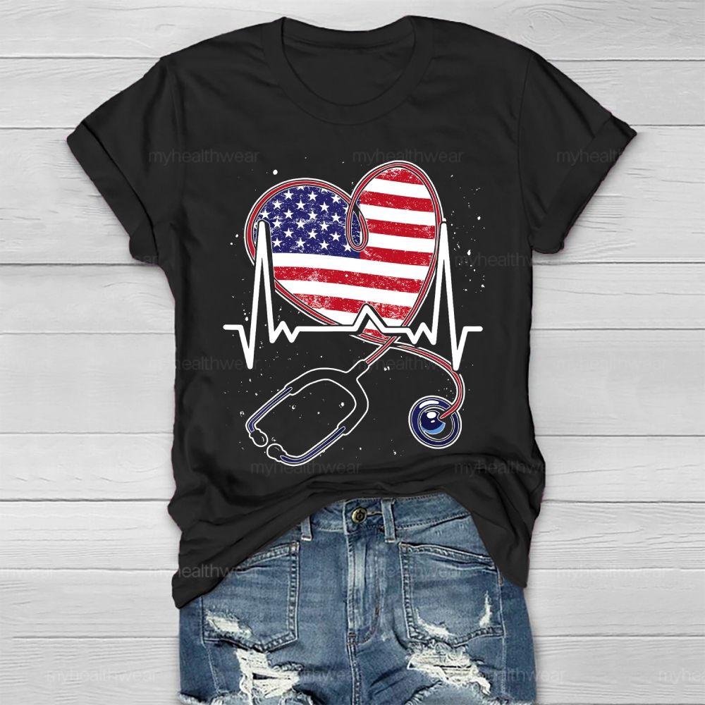 Stethoscope Flag Nurse Healthwear T-shirt